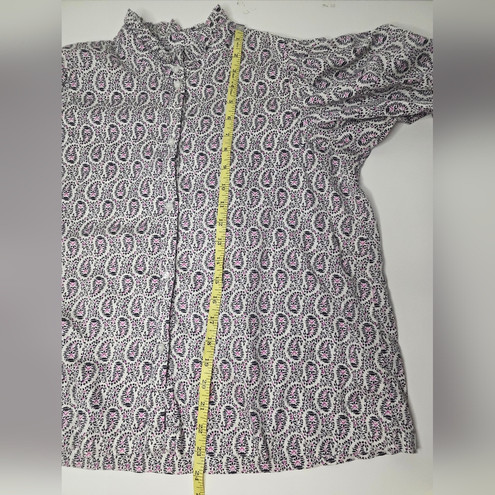 GAP Womens M Puff Sleeve Ruffle Neck Ivory Paisley Button Down Top - Picture 13 of 13